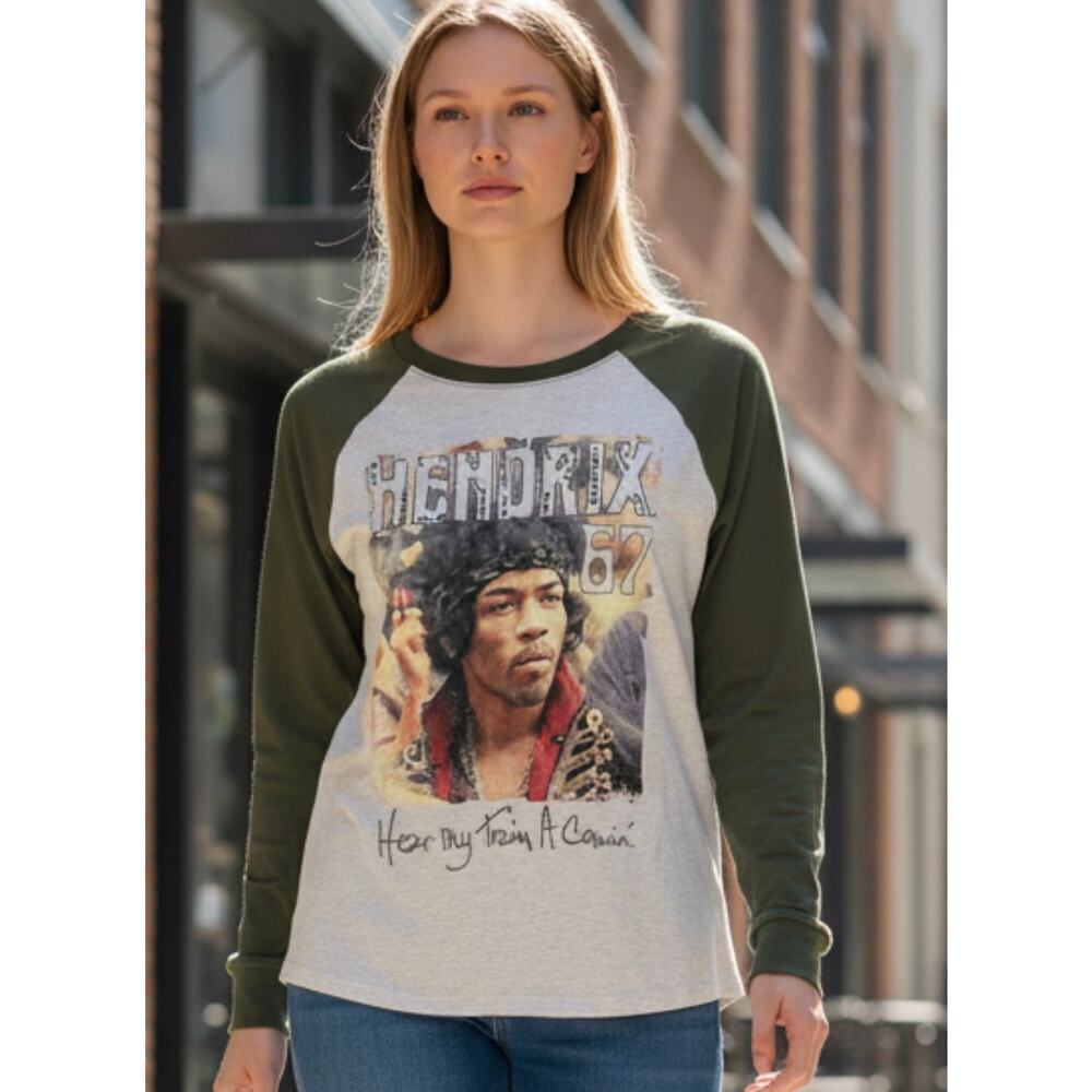 ☀️Authentic Jimi Hendrix 1967 Graphic Raglan Tee Oatmeal/Green Sz M NWT